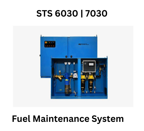 STS 6030 | 7030 Fuel Maintenance System - Blue industrial equipment with control panel and various components for fuel management